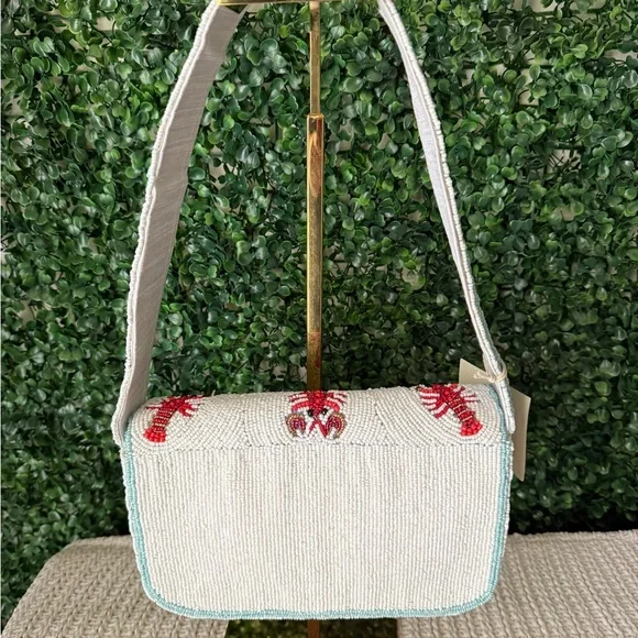 Lobster Embroidered Shoulder Bag - White and Red - Picture 3 of 11